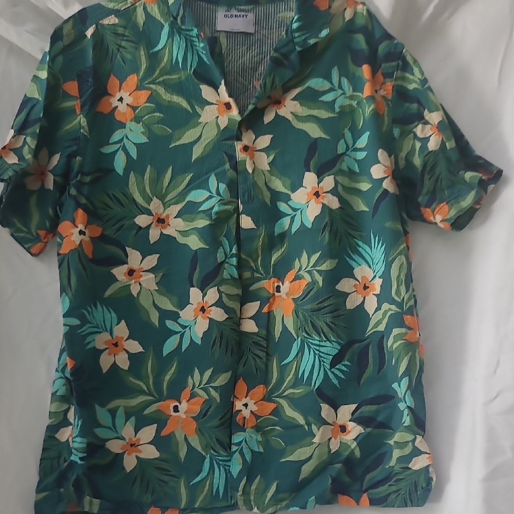 Old Navy Green and Orange Casual Button Down Shirt